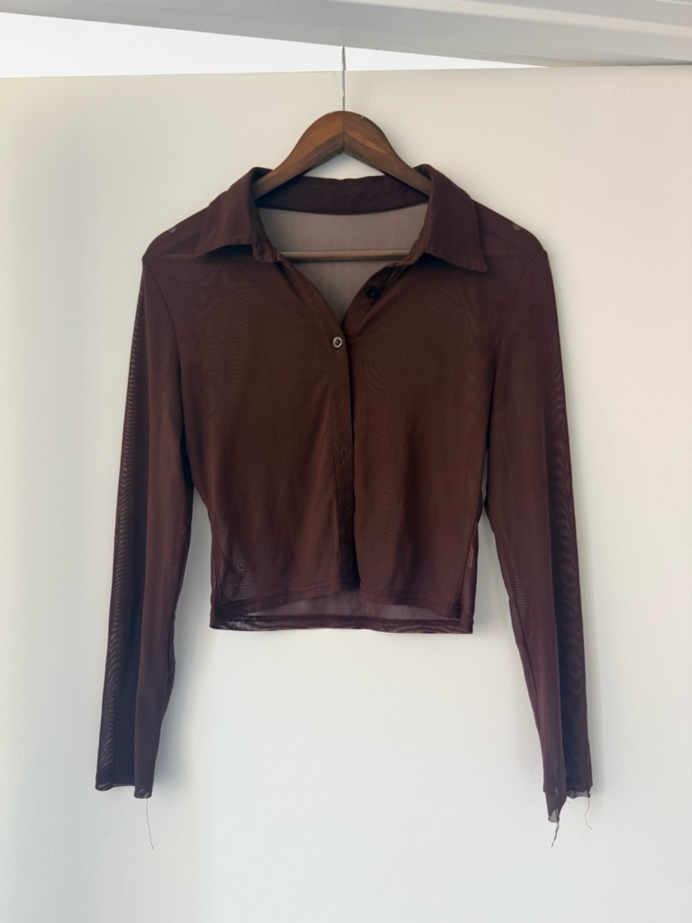 Women's Brown Sheer Button-Down Cropped Shirt